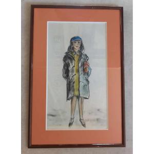 French School Around 1960 "elegant Young Woman" Pastel On Paper