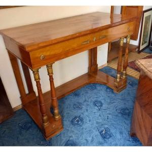 Console Natural Wood And Veneer, Foreign Work 19th Century