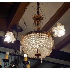 Elegant Louis XVI Style Basket Chandelier, First Half Of The 20th Century