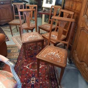 Set Of Six Walnut Chairs, 1920/1930 Art Deco Period