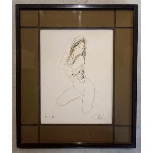 Jean-baptiste Valadié (born In 1933) “kneeling Nude” Engraving In Black
