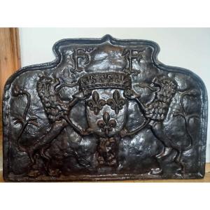 Fireplace Plate, Cast Iron After 16th Century Model, Le Clos Lucé François 1er