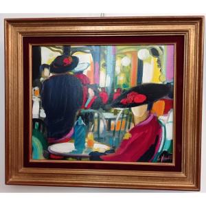 Gérard Le Nalbaut (born In 1946) “brasserie Bordelaise” Oil On Canvas Signed Lower Right.
