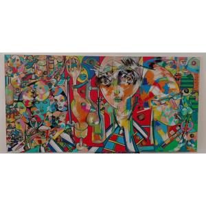 Boris Matussière (20th-21st Centuries) “composition With Faces, Cocktail Bar” Mixed Media
