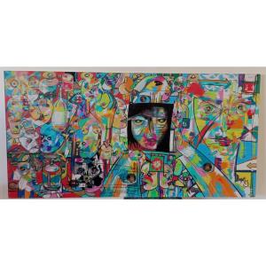 Boris Matussière (20th-21st) “composition With Face On Black Background” Mixed Media