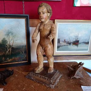 Polychrome Wood Sculpture: Child Jesus Spain 17th Century 60cm