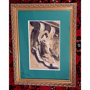 G. Samson (french School, Late 19th Century) Architectural Drawing, Bull's Head Detail