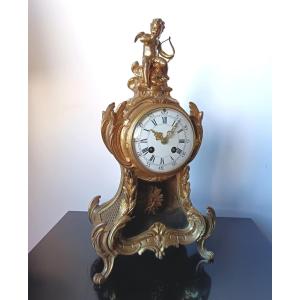 Gilt Bronze Cartel Clock, Late 19th Century, Rococo Style