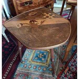 Emile Gallé (1846-1904): Small Pedestal Table, Top Decorated With The Cross Of Lorraine
