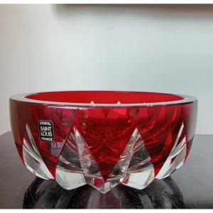 Saint Louis Two-tone Crystal Salad Bowl, Double Layer Red And Translucent, "blois" Model 