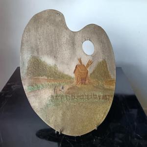 French Naïve School, Early 20th Century. Small Painting On A Painter's Palette.