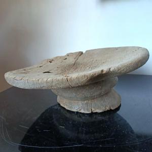 Monoxyle Headrest In Natural Wood, Semi-circular In Shape