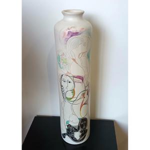 Cianciolo Noma (italian Ceramist, 20th Century) Large Modernist Tubular Vase