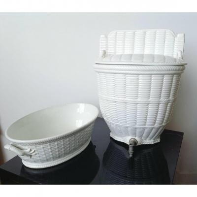 Fountain And Its Basin In Fine Earthenware From Creil And Montereau, Second Half Nineteenth