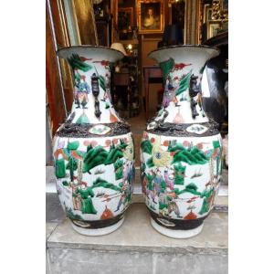 Pair Of Large Nanjing Porcelain Vases 19 Century 