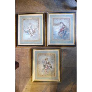 Suite Of Three Gouaches 1900,