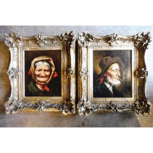 Pair Of Hsp Signed Roman Arregui "portraits Of A Couple Of Basques"