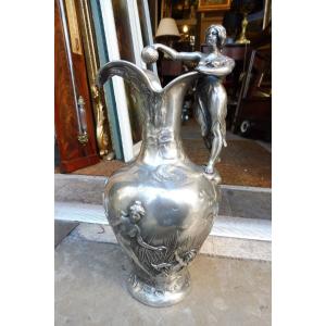 Art Nouveau Pewter Ewer Signed Henri Huppe