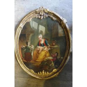 Oil On Oval Panel From The French School From The 18th Century 