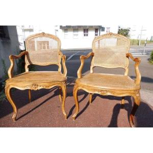 Pair Of Louis XV Caned Armchairs, Armand Stamp 