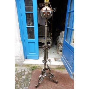 Wrought Iron Floor Lamp Or Torch Holder Circa 1880