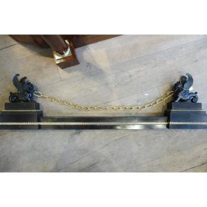 19th Century Bronze Fireplace Bar With Griffin Decor