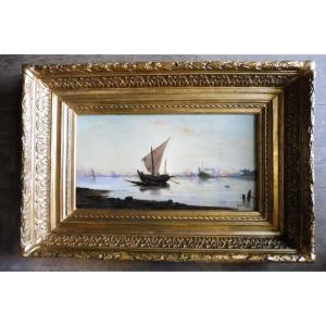 Oil On Orientalist Panel Signed Morin "landscape Of The Banks Of The Nile" 