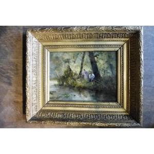 Oil On Panel Signed Paul Gagneux "couple Of Fishermen" 19th