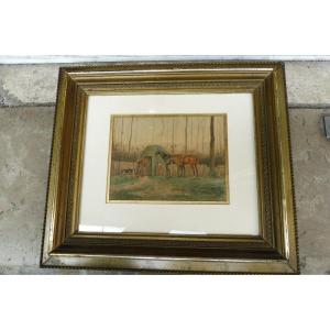19th Century Watercolor "hunting Scene"