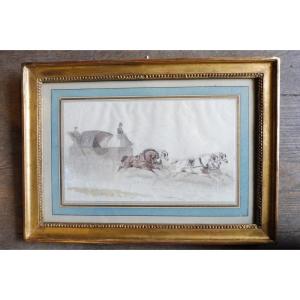 Drawing Signed Théodore Fort "the Harness" 19th