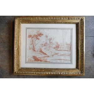 18th Century Sanguine Drawing "architectural Madness"