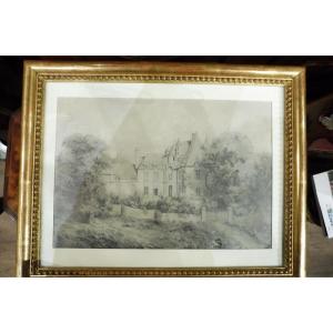 19th Century Pencil Drawing "le Château De Lion Sur Mer Dans Le Calvados"