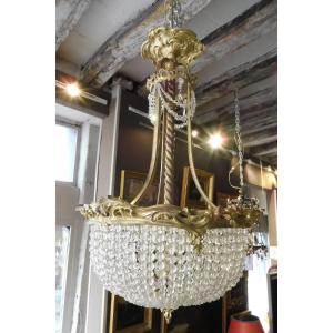 19th Century Gilt Bronze And Crystal Ceiling Chandelier
