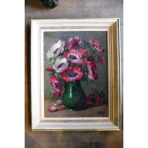 Oil On Cardboard Signed Auguste Kind "bouquet Of Buttercups"