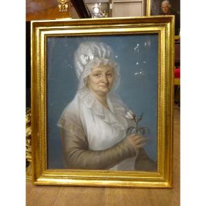 Pastel From The End Of The 18th Century "portrait Of A Lady With A Rose"