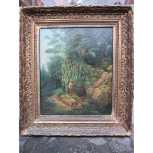 Oil On Canvas Signed Flaxland "the Young Fisherman" 19 Century