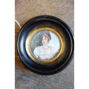 Miniature On Ivory, 19th Century "portrait Of Empress Marie Louise"