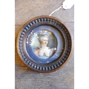 Miniature On Ivory, 19th Century "portrait Of Marie Antoinette, Bust"