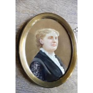 Miniature On Porcelain "portrait Of A Lady" 19th Century