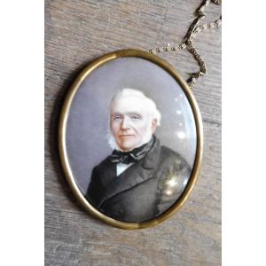 Miniature On Porcelain Signed Moulin "portrait Of A Man"