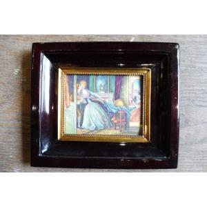 Miniature On Ivory, Early 20th Century, 'interior Scene'
