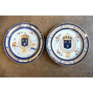 Pair Of Samson Porcelain Plates, "royal Arms Of France"