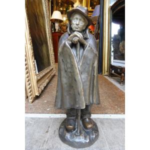 Sandstone Sculpture Signed Denbac "the Shepherd"