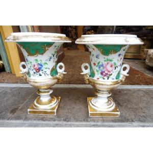 Pair Of Medici Vases In Paris Porcelain 19 Century