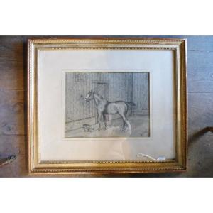 Pencil Drawing Signed And Dated 1884 "horse In The Stable"
