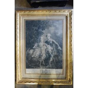 18th Century Engraving After Drouais "the Count Of Artois And Madame Clothilde Of France"