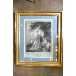 18th Century Engraving After Fragonard "the Love Cipher"