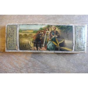 Wooden Box Painted With A Historical Scene Circa 1830