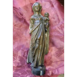 Carved Oak Sculpture "virgin And Child" 18th Century