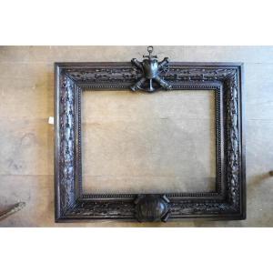 Rectangular Frame In Carved And Waxed Oak, 19th Century